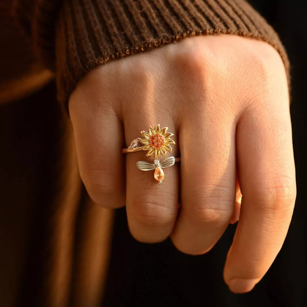925 Sterling Silver Sunflower Fidget Ring